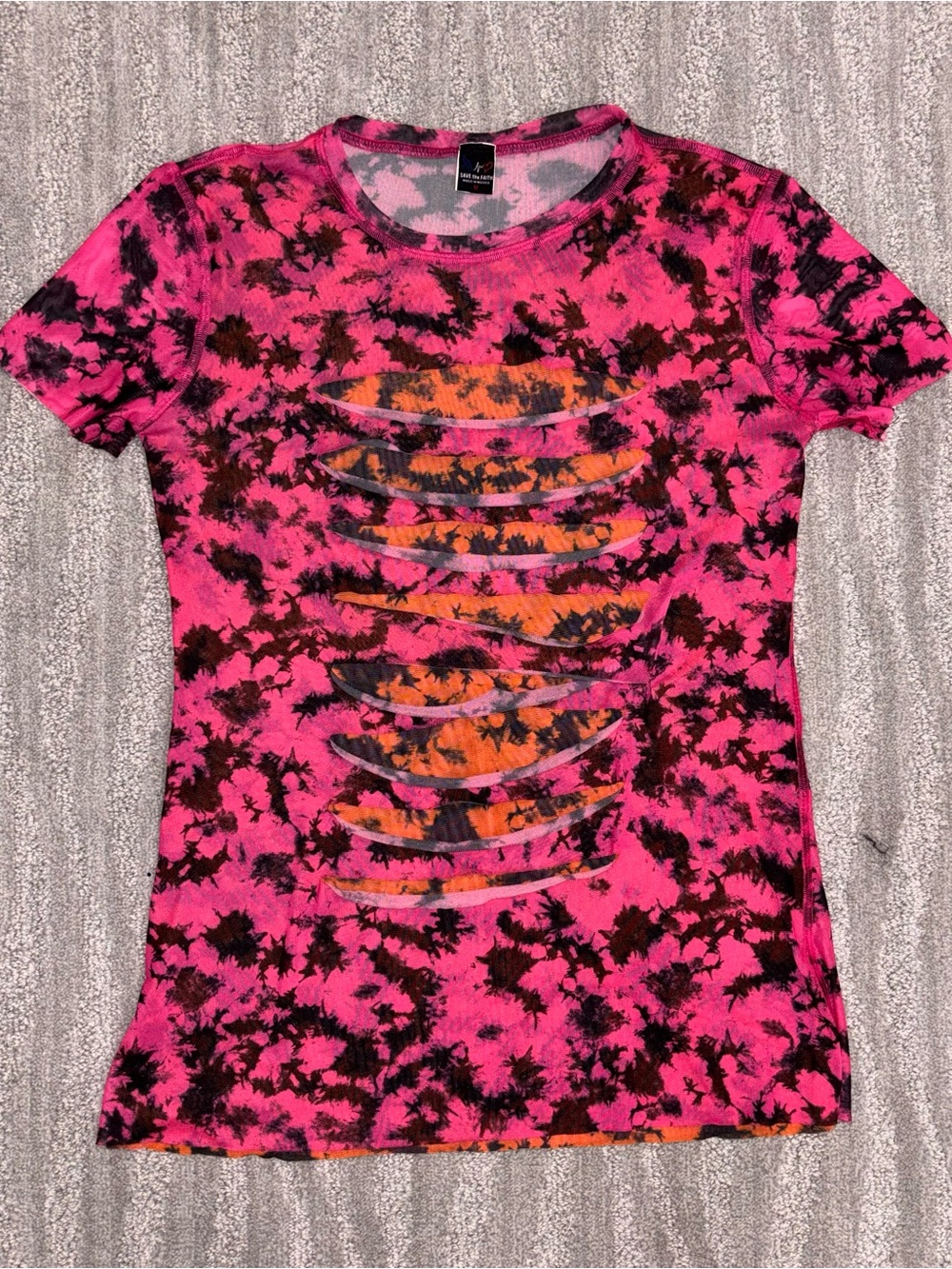 Save The Faith Mesh Pink Tie Dye Slashed T-shirt Grunge Made In Mexico Women’s M